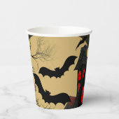 Halloween Black Red Spuk House Bat Full Moon Pappbecher (Links)