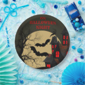 Halloween Black Red Spuk House Bat Full Moon Pappteller (Party)