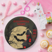 Halloween Black Red Spuk House Bat Full Moon Pappteller (Party)