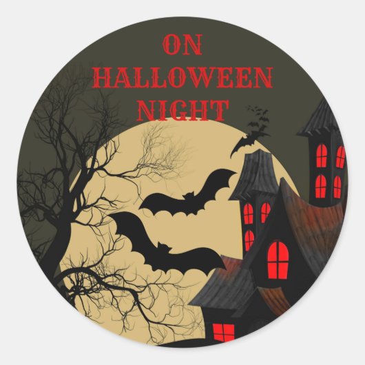 Halloween Black Red Spuk House Bat Full Moon Runder Aufkleber (Vorderseite)