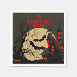 Halloween Black Red Spuk House Bat Full Moon Serviette