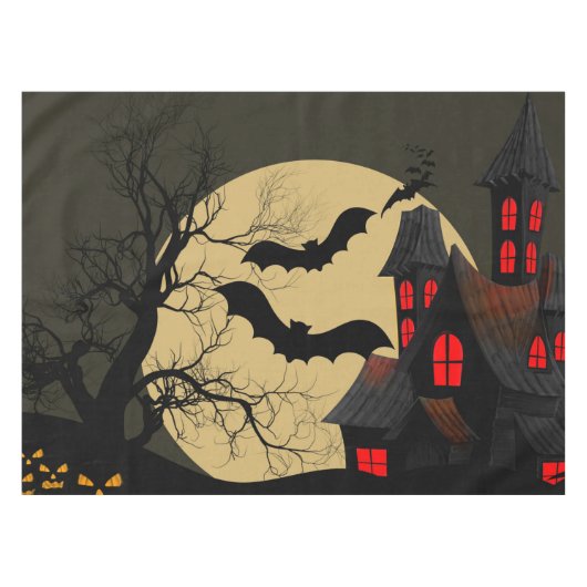 Halloween Black Red Spuk House Bat Full Moon Tischdecke (Vorderseite (Horizontal))