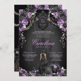 Halloween Black Rose Lila Princess Quinceanera Einladung