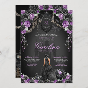 Halloween Black Rose Lila Princess Quinceanera Einladung