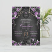Halloween Black Rose Lila Princess Quinceanera Einladung (Stehend Vorderseite)