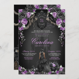 Halloween Black Rose Lila Princess Quinceanera Einladung