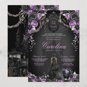 Halloween Black Rose Lila Princess Quinceanera Einladung