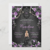 Halloween Black Rose Lila Princess Quinceanera Einladung (Vorderseite)