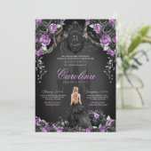 Halloween Black Rose Lila Princess Quinceanera Einladung (Stehend Vorderseite)