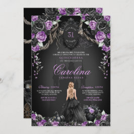 Halloween Black Rose Lila Princess Quinceanera Einladung