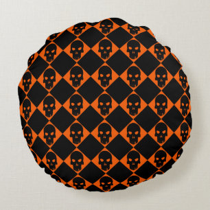 Halloween Black Skull Round Pillow Rundes Kissen