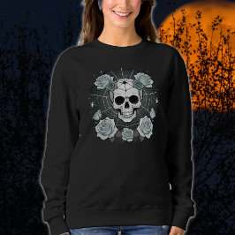 Halloween Black Skulls & Rose Spooky Sweatshirt