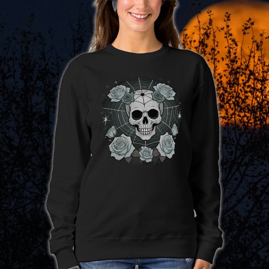 Halloween Black Skulls & Rose Spooky Sweatshirt
