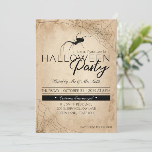 Halloween Black Spider Einladung (Stehend Vorderseite)