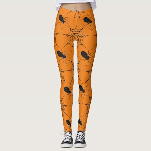 Halloween Black Spiderweb Glitzer Pattern Leggings (Vorderseite)