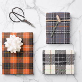 Halloween Black und Orange Tartan Kariert Gingham Geschenkpapier Set