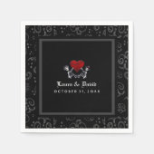 Halloween Black & White Skelette & Heart Wedding Serviette (Vorderseite)