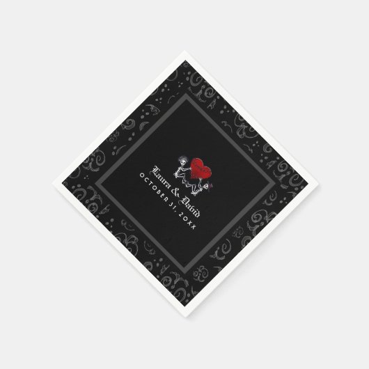 Halloween Black & White Skelette & Heart Wedding Serviette (Ecke)
