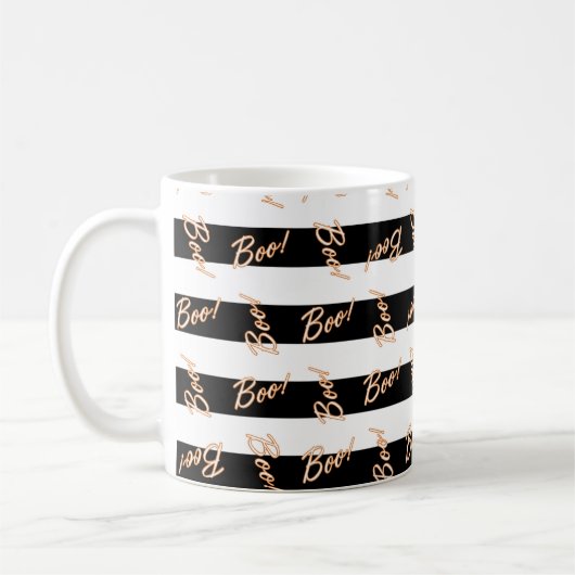 Halloween Black & White Strip BOO Kaffee Tasse (Links)
