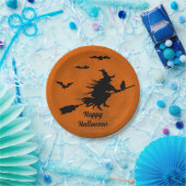 Halloween Black Wicked Witz Flying Orange Moon Pappteller (Party)