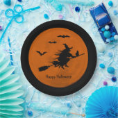 Halloween Black Wicked Witz Flying Orange Moon Pappteller (Party)