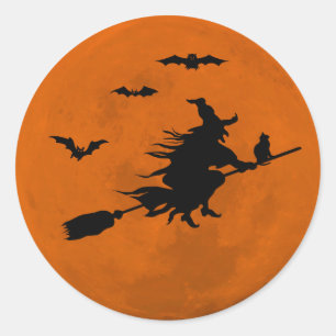 Halloween Black Wicked Witz Flying Orange Moon Runder Aufkleber