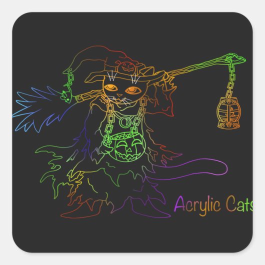 Halloween Black Witch Cat Quadratischer Aufkleber (Vorderseite)