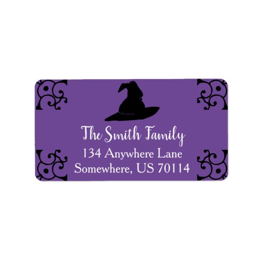 Halloween Black Witch Hat & Purple Adressaufkleber (Vorne)