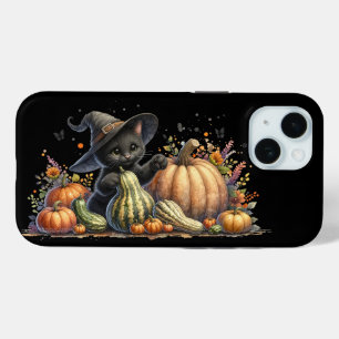 Halloween Black Witch's Kitten W/ Pumpkins Gourds Case-Mate iPhone Hülle