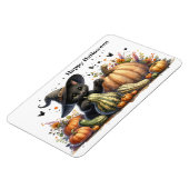 Halloween Black Witch's Kitten W/ Pumpkins Gourds Magnet (Linke Seite)