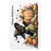 Halloween Black Witch's Kitten W/ Pumpkins Gourds Magnet (Vertikal)