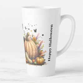 Halloween Black Witch's Kitten W/ Pumpkins Gourds Milchtasse