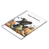 Halloween Black Witch's Kitten W/ Pumpkins Gourds Notizblock (Linke Seite)