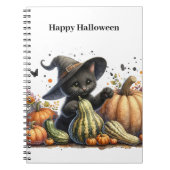 Halloween Black Witch's Kitten W/ Pumpkins Gourds Notizblock (Vorderseite)