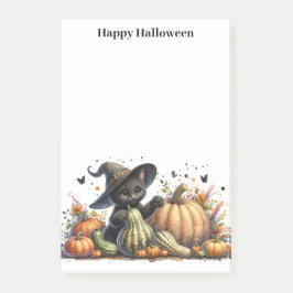 Halloween Black Witch's Kitten W/ Pumpkins Gourds Post-it Klebezettel