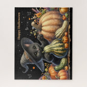 Halloween Black Witch's Kitten W/ Pumpkins Gourds Puzzle (Vertikal)