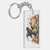 Halloween Black Witch's Kitten W/ Pumpkins Gourds Schlüsselanhänger (Vorderseite links)