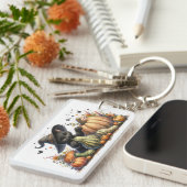 Halloween Black Witch's Kitten W/ Pumpkins Gourds Schlüsselanhänger (Vorderseite rechts)