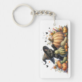 Halloween Black Witch's Kitten W/ Pumpkins Gourds Schlüsselanhänger