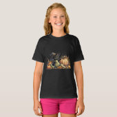Halloween Black Witch's Kitten W/ Pumpkins Gourds T-Shirt (Vorne ganz)