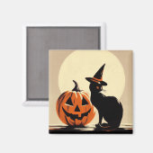 Halloween Black Witchy Cat und Pumpkin Magnet (Vorderseite/Rückseite)