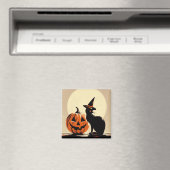 Halloween Black Witchy Cat und Pumpkin Magnet (In Situ (Geschirrspüler))