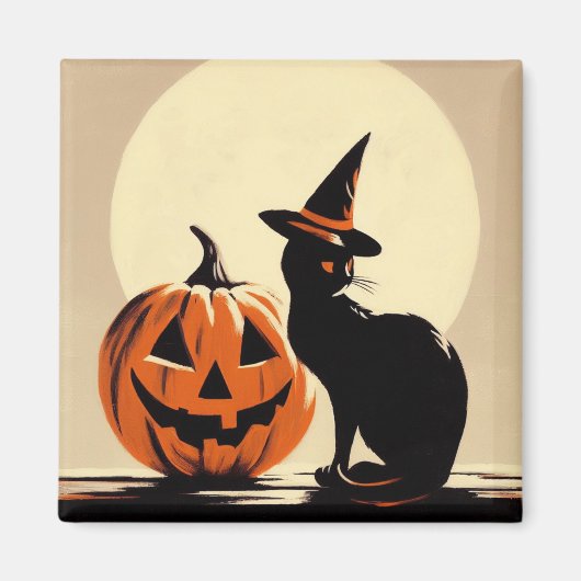 Halloween Black Witchy Cat und Pumpkin Magnet (Vorne)