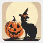 Halloween Black Witchy Cat und Pumpkin Sticker (Vorderseite)