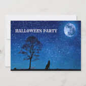 Halloween Black Wolf Tree Navy Blue Full Moon Einladung (Vorderseite)