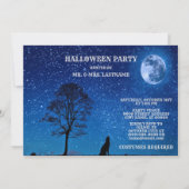 Halloween Black Wolf Tree Navy Blue Full Moon Einladung (Rückseite)