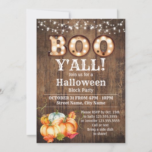 Halloween Block Party Pumpkin Fall Rustikal Einladung (Vorderseite)
