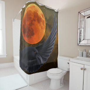 Halloween Blood Red Moon Raven Duschvorhang