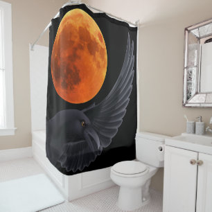 Halloween Blood Red Moon Raven Duschvorhang