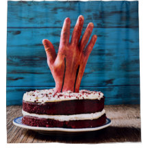 Halloween Bloody Hand in Cake Duschvorhang